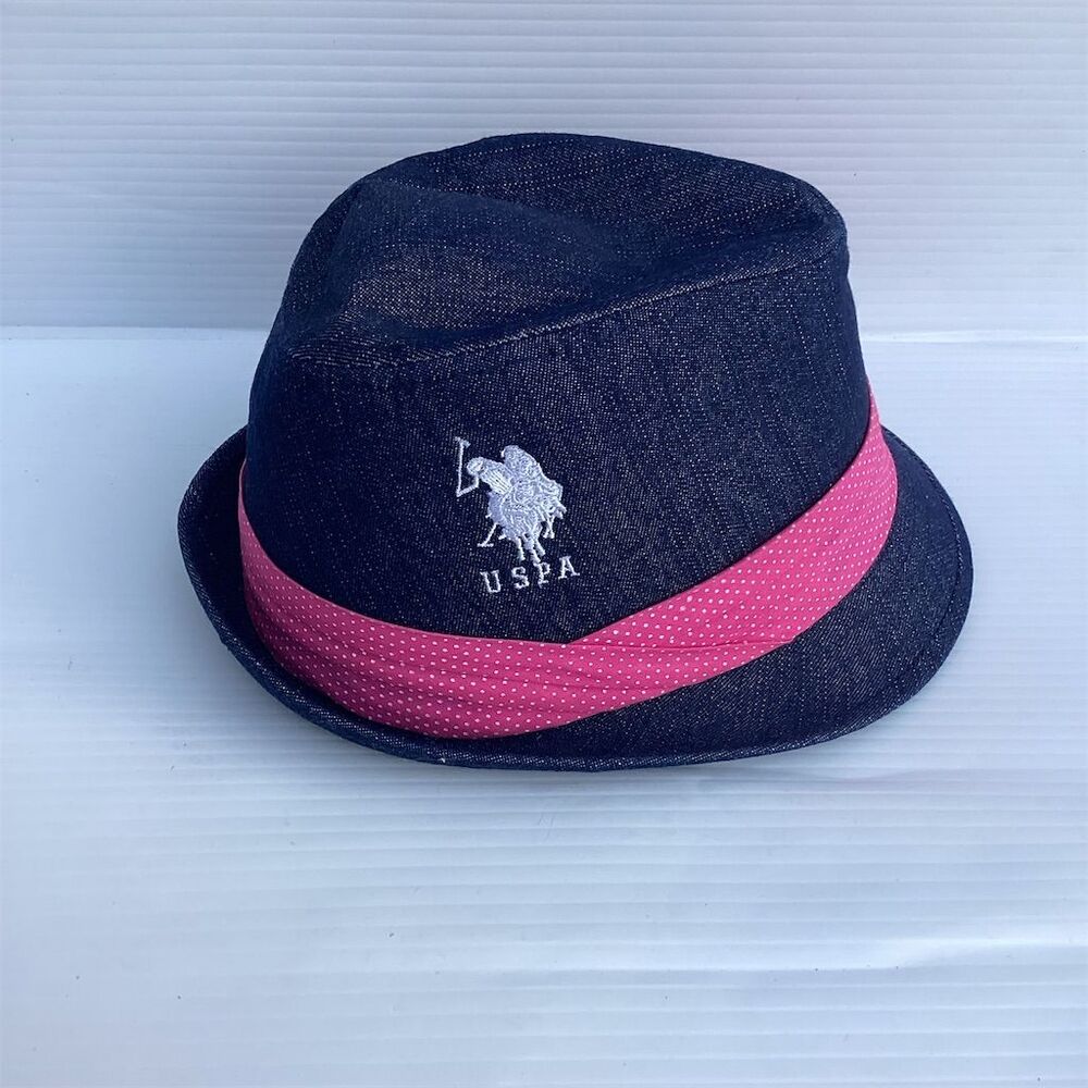 U.S. Polo Assn. Unisex Navy Fedora Hat with Pink Band Polka Dot